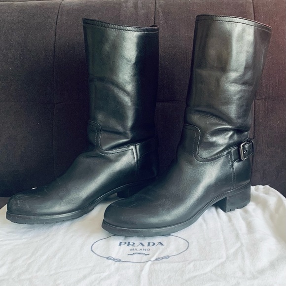 PRADA Vintage Black Leather Biker Boots - Picture 6 of 16